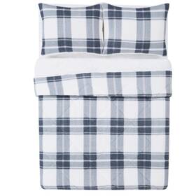 Cannon 783048169846 Cozy Teddy Plaid 3 Piece Comforter Set Blue/cream Full/queen