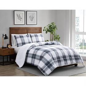 84278273 Cannon 2pc Twin/twin Extra Long Cozy Teddy Plaid Comforter Set Blue/cream -