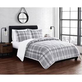 84278295 Cannon 2pc Twin/twin Extra Long Cozy Teddy Plaid Comforter Set Gray/cream -