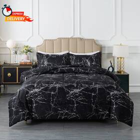 Caressma 313030641625 Black Marble Comforter Set Full Size 3 Pieces Modern Pattern Soft Microfiber Be