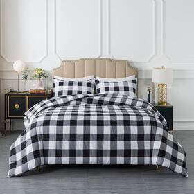 Caressma 313112463473 Buffalo Plaid Comforter Set Queen Black White Bedding S