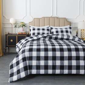 Caressma 445009881831 Buffalo Plaid Comforter Set Queen Black White Check Comf