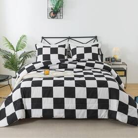 B0cz3cd5vp Caressma Queen Comforter Set Black White Plaid 90x90 Inch 3 Pieces Buffalo