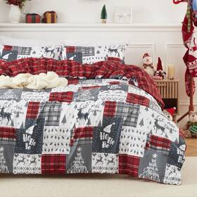 Lyys2025comforter-plaidk Caromio 199414272339 Christmas Comforter Set King Size Reversible Printed 3 Pieces Bed Holida