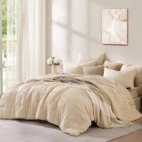 B0d3hm4l6f Casaagusto Full Size Comforter Set 7 Piece Beige Seersucker Bedding Bed In A Bag