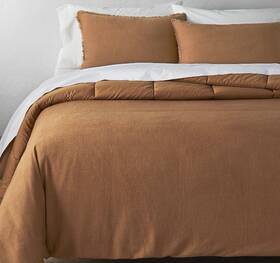 Casaluna 191908620282 Cataluna Heavyweight Linen Blend Comforter Only Warm Brown King/cali