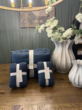 Casaluna 196761428723 Bundle Deal King Linen Blend Quilt And Shams Dark Mineral Blue - New