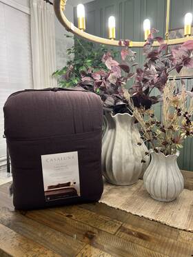 Casaluna 196761429911 Full/queen Heavyweight Linen Blend Comforter And Sham Set Dark Fig- New