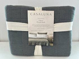 78623018 Casaluna Full / Queen Heavyweight Linen Blend Quilt Comforter 300 Ct. Dark Gray