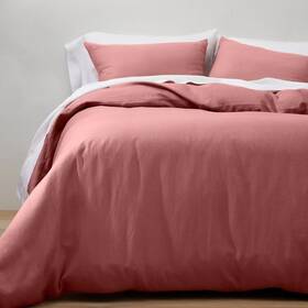 81120939 Casaluna Full/queen 100% Washed Linen Duvet And Sham Bedding Cover Set Rose 3 Pcs