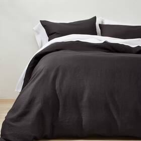 81120944 Casaluna Full/queen Linen Duvet And Sham Set Washed Black -