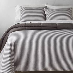 82253501 Casaluna Linen Rayon Comforter Set Striped Oeko-tex Dark Gray Full/queen