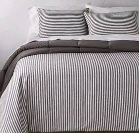 82253507 Casaluna Heavyweight Linen Blend Stripe Comforter Set Dark Gray - Full/queen