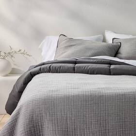 82253514 Casaluna Full/queen Textured Chambray Comforter And Sham Set Dark Gray - Oeko-tex