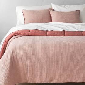 82253529 Casaluna King Textured Chambray Cotton Comforter And Sham Set Rose -