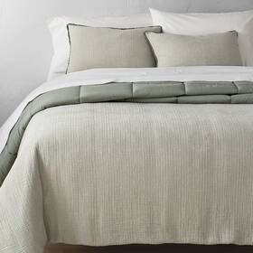 82253539 Casaluna Full/queen Textured Chambray Cotton Comforter And Sham Set Sage Green -