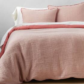 82253547 Casaluna Full/queen Textured Chambray Cotton Duvet And Sham Set Rose -
