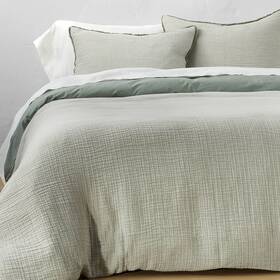82253550 Casaluna Textured Chambray Duvet And Sham Set Cotton Sage Green Full/queen