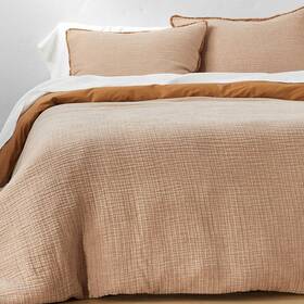 82253553 Casaluna King Textured Chambray Cotton Duvet And Sham Set Warm Brown -