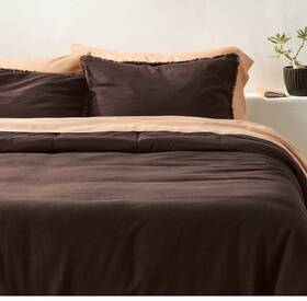 91234994 Casaluna King Heavyweight Linen Blend Comforter And Sham Set Dark Fig -