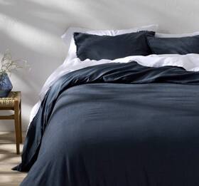 91240586 Casaluna Full/queen Heavyweight Linen Blend Duvet Cover And Sham Set Dark Mineral Blue