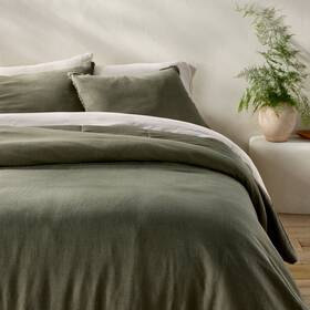 91240598 Casaluna Full/queen Heavyweight Linen Blend Comforter And Sham Set Olive Green -
