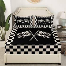 Castle Fairy 445026281294 Checkered Flag Bedding Set Twin Size Black And White Bed For Girls Teens