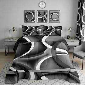 B0b5zpft2w Castle Fairy Black Gray Abstract Stripes Full Size Comforter Set Geometric