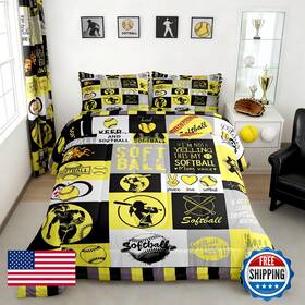 B0bfqnjt28 Castle Fairy Sports Softball Full Size Comforter Set Yellow Black Gray Bedding