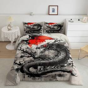 B0d47r3w7j Castle Fairy Black Dragon Bedding Set Full Sizejapanese Style Comforter