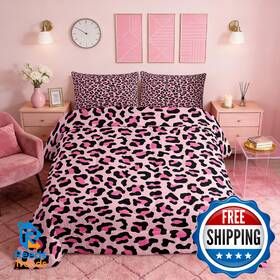 B0f8jf7y1t Castle Fairy Pink Leopard Print Comforter Set Wild Animal Skin Luxury Bedding Ki