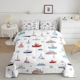 Cyjs10027zmd-bz Castle Fairy Nautical Sailboat Comforter Set Twin Size Sea Transportation Ships Bedding Se