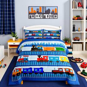 Cyjs12008zmd-bz Castle Fairy Cartoon Train Comforter Set Bedding Twin Size Colorful Vehicles Car Bo