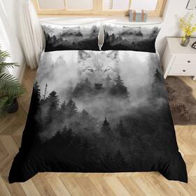Cyjs1957wyt-queen Castle Fairy Wolf Printed Bedding Set Queen Misty Woods Comforter Cover For Boys Girls Kid