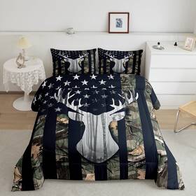 Lwhs1103bzcdx-full Castle Fairy Camo American Flag Comforter Sets Full Size Deer Antlers Army Green Camouflag