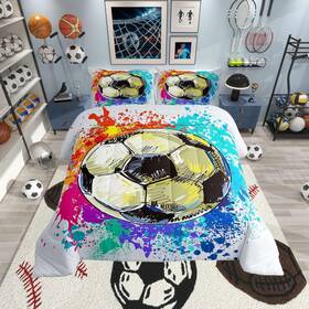 Wws4212bzwyt-queen Castle Fairy Soccer Print Comforter Set Queen Size Watercolor Tie-dye Bedding Kids You