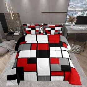 Wws5605bzwyt-queen Castle Fairy Gray Black Red White Square Comforter Set Queen Boys Teens Geometric Grid Room D