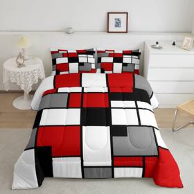 Wws5605bzwyt-twin Castle Fairy Gray Black Red White Square Comforter Set Twin For Boys Kids Geometric Grid Room