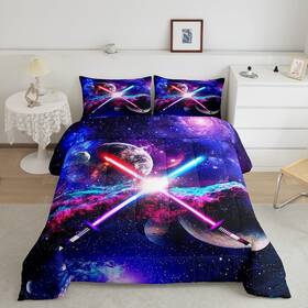Wws9798zmd-bz Castle Fairy Lightsaber Comforter Set Twin Galaxy Universe Planet Bedding 2pcs For Tee