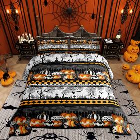 Zzrs10086zmd-bzab Castle Fairy Halloween Pumpkin Lantern Comforter Set Queen Size Kids Teens Cartoon Bat Spi