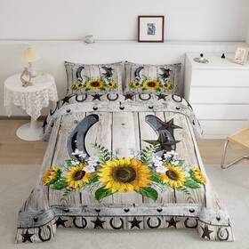 Zzrs341zmd-bz Castle Fairy Horseshoe Comforter Set Queen Size Sunflower Plants Bedding Rustic