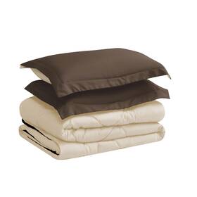 Cathay Home 877512031583 Ultra Plush Goose Down Alternative Twin Reversible Comforter Set - Chocolate/