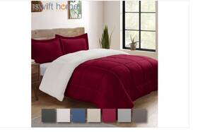 Cathay Home Inc 840970152381 3pc Burgundy Full 76 X 86 Sherpa And Faux Micromink Comforter Sham Bedding