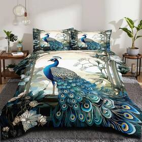 Ccoutuechen 313027279282 Blue Peacock Comforter Set Queen Size Bird And Floral Bedding Animal Feather