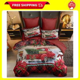 Ccoutuechen 705353447228 Christmas Down Comforter King Size Red Set Car Vil