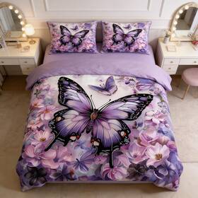 B0czpf5w7r Ccoutuechen Purple Butterfly Comforter Set King Size Victorian Flowers Bedding