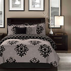Ch-bcs-19960 Howplumb King Or Queen 5 Piece Bedding Comforter Set Overfilled Black Damask Gray Taupe