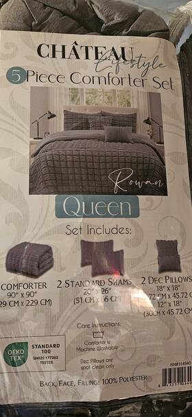 114940 Ch Teau Lifestyle Rn#114940 Rowan Queen Gray 5 Piece Comforter Set With Shams And Pillows
