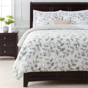 91651965 Chanasya Layered Leaf Duvet Cover Set - 3-piece Queen/full Size Gray
