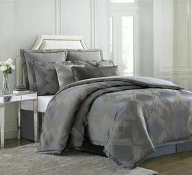 Charisma 783048046376 Emporio Geometric 7p Queen Comforter Sham Bedskirt Pillow Set Grey 860